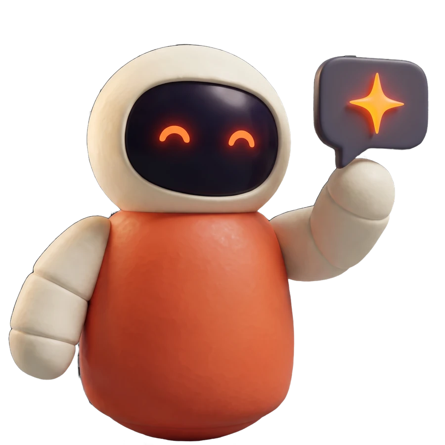 Ranki the robot holding an AI assistant answer bubble